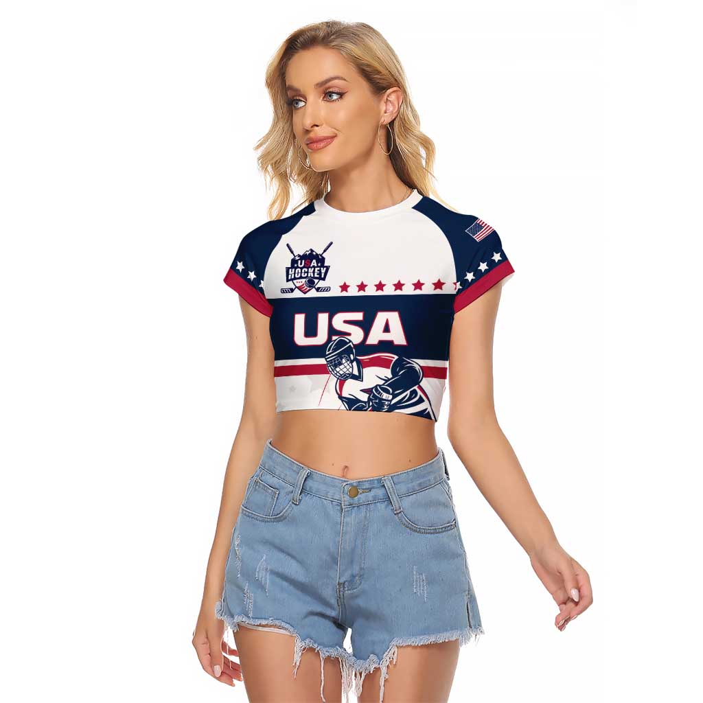 Custom USA Hockey Raglan Cropped T Shirt Team USA Champions - Wonder Print Shop