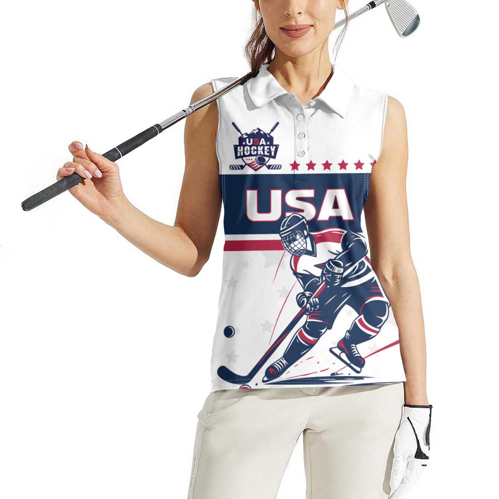 Custom USA Hockey Women Sleeveless Polo Shirt Team USA Champions - Wonder Print Shop