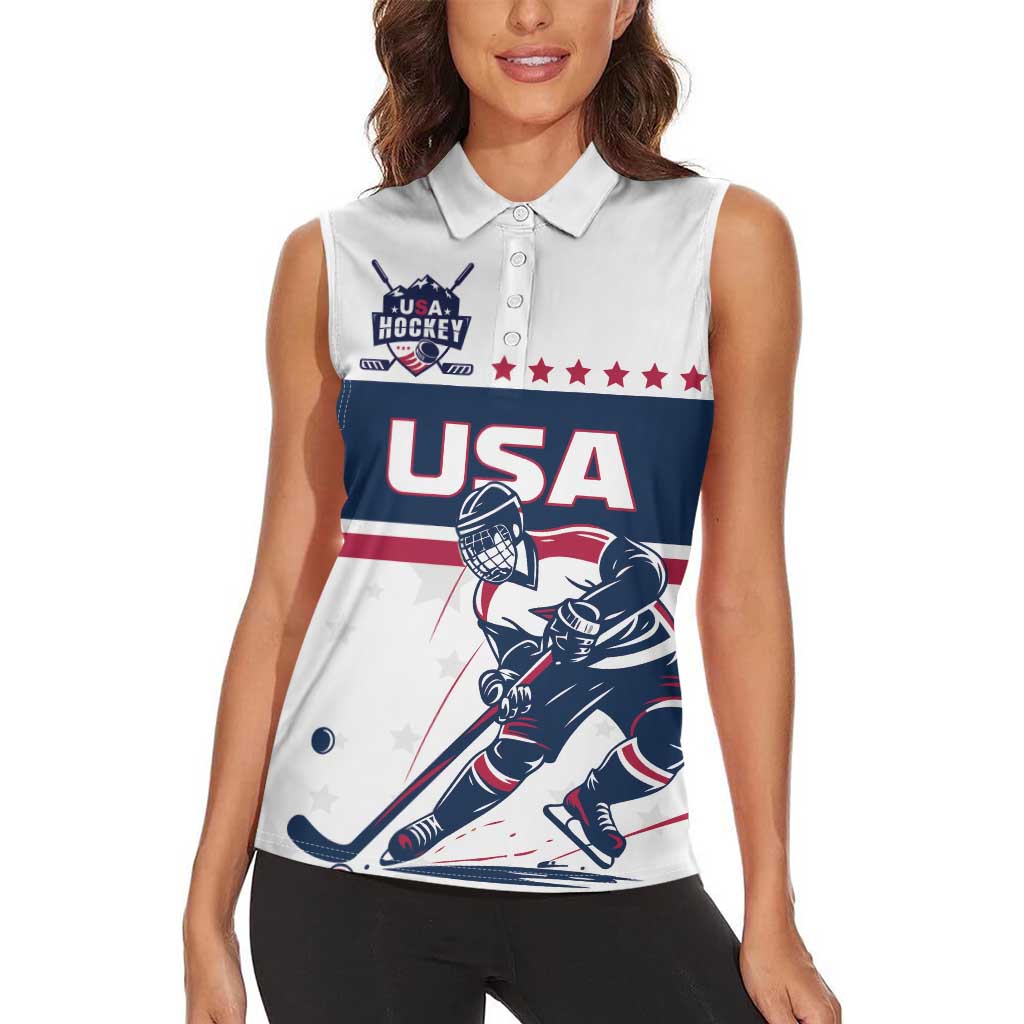 Custom USA Hockey Women Sleeveless Polo Shirt Team USA Champions - Wonder Print Shop