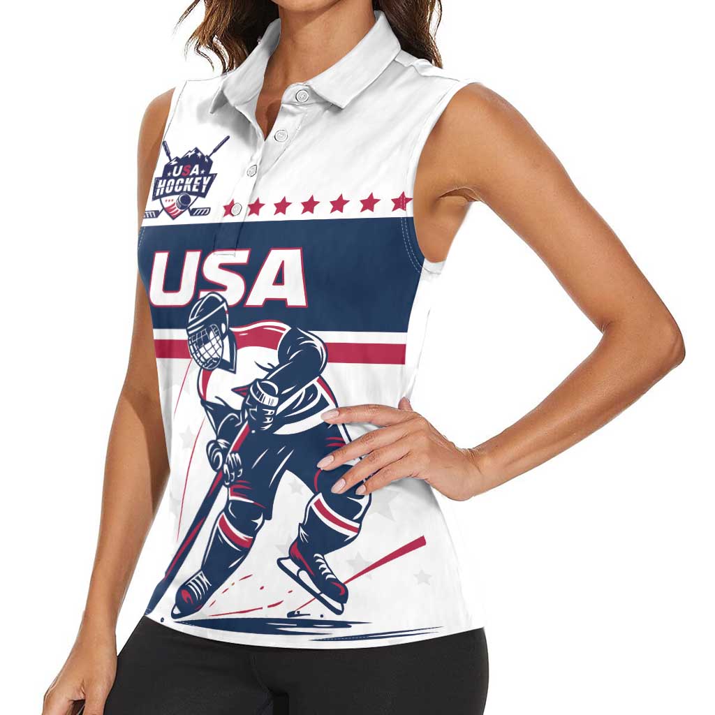 Custom USA Hockey Women Sleeveless Polo Shirt Team USA Champions - Wonder Print Shop