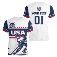 Custom USA Hockey Women V-Neck T-Shirt Team USA Champions - Wonder Print Shop