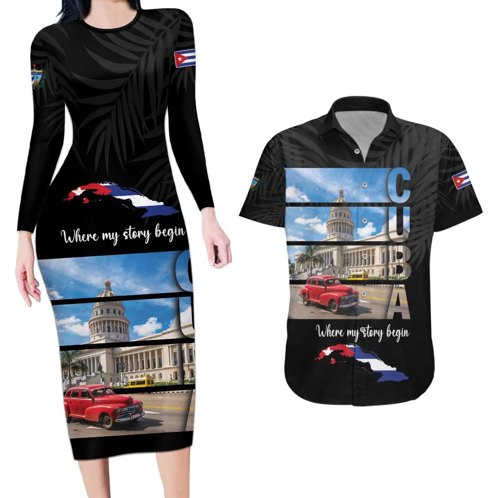 Cuba El Capitolio Couples Matching Long Sleeve Bodycon Dress and Hawaiian Shirt Where My Story Begin - Wonder Print Shop