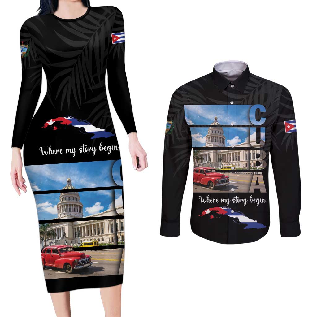 Cuba El Capitolio Couples Matching Long Sleeve Bodycon Dress and Long Sleeve Button Shirt Where My Story Begin - Wonder Print Shop