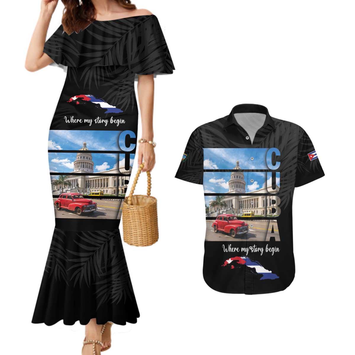 Cuba El Capitolio Couples Matching Mermaid Dress and Hawaiian Shirt Where My Story Begin - Wonder Print Shop