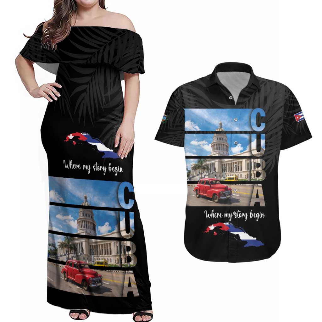 Cuba El Capitolio Couples Matching Off Shoulder Maxi Dress and Hawaiian Shirt Where My Story Begin - Wonder Print Shop