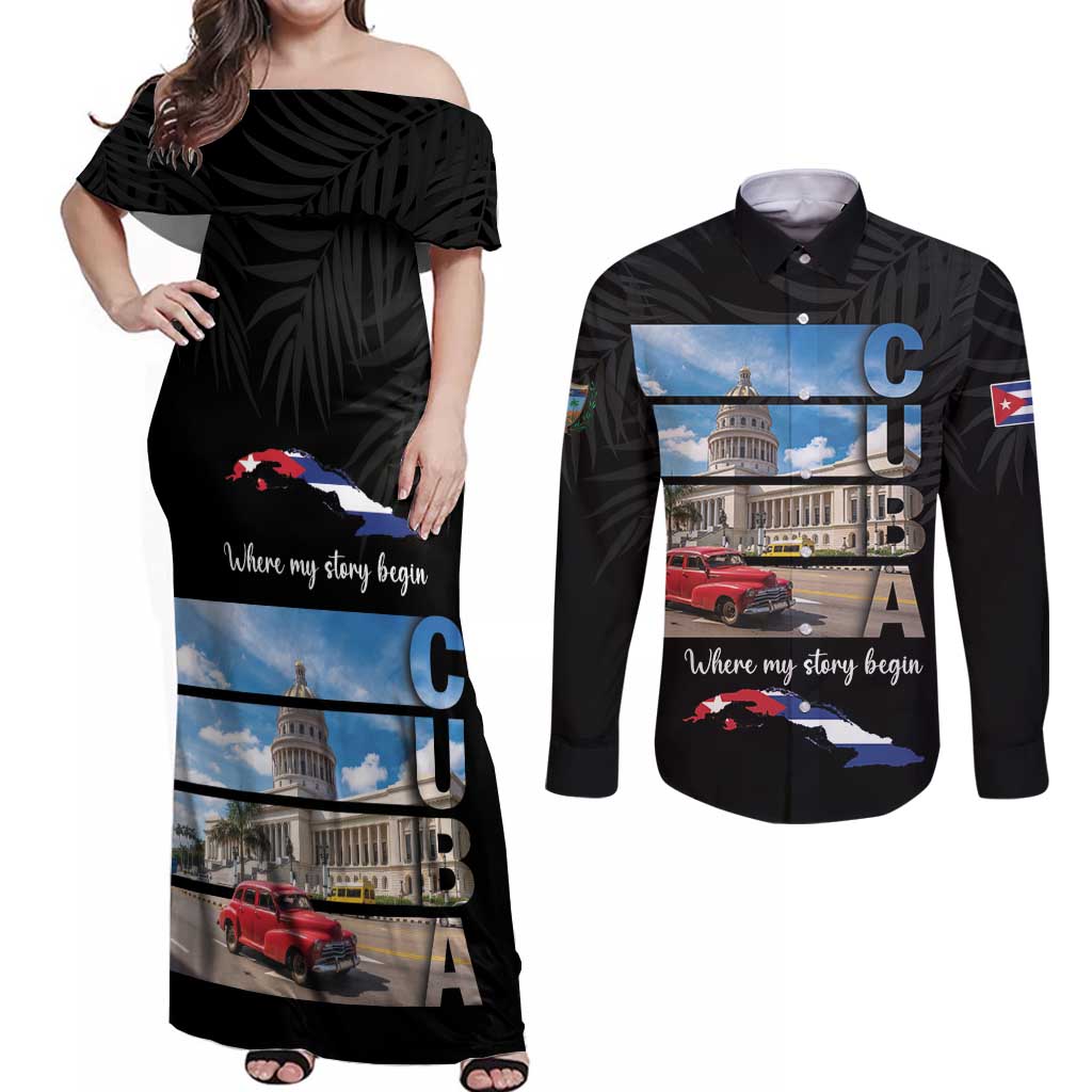 Cuba El Capitolio Couples Matching Off Shoulder Maxi Dress and Long Sleeve Button Shirt Where My Story Begin - Wonder Print Shop