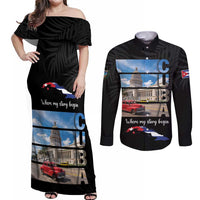 Cuba El Capitolio Couples Matching Off Shoulder Maxi Dress and Long Sleeve Button Shirt Where My Story Begin - Wonder Print Shop