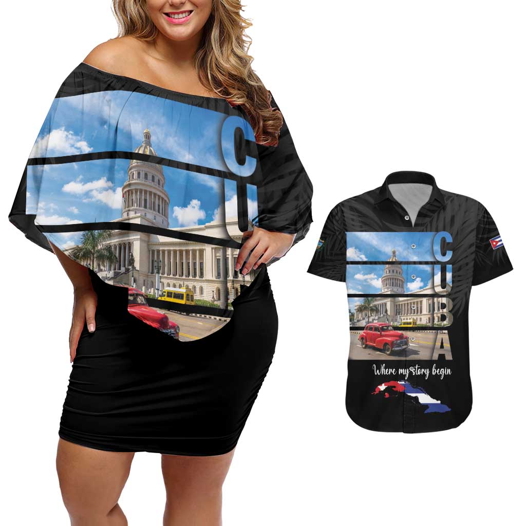 Cuba El Capitolio Couples Matching Off Shoulder Short Dress and Hawaiian Shirt Where My Story Begin - Wonder Print Shop
