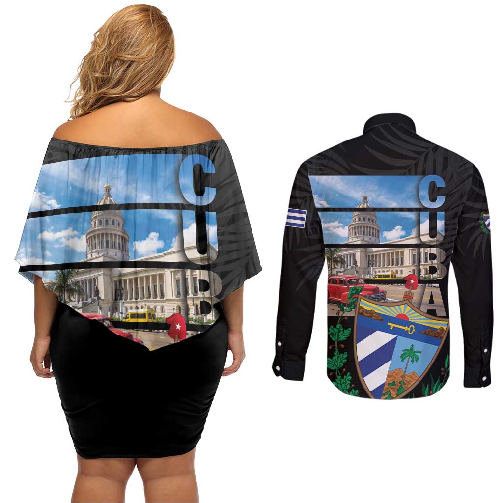 Cuba El Capitolio Couples Matching Off Shoulder Short Dress and Long Sleeve Button Shirt Where My Story Begin - Wonder Print Shop