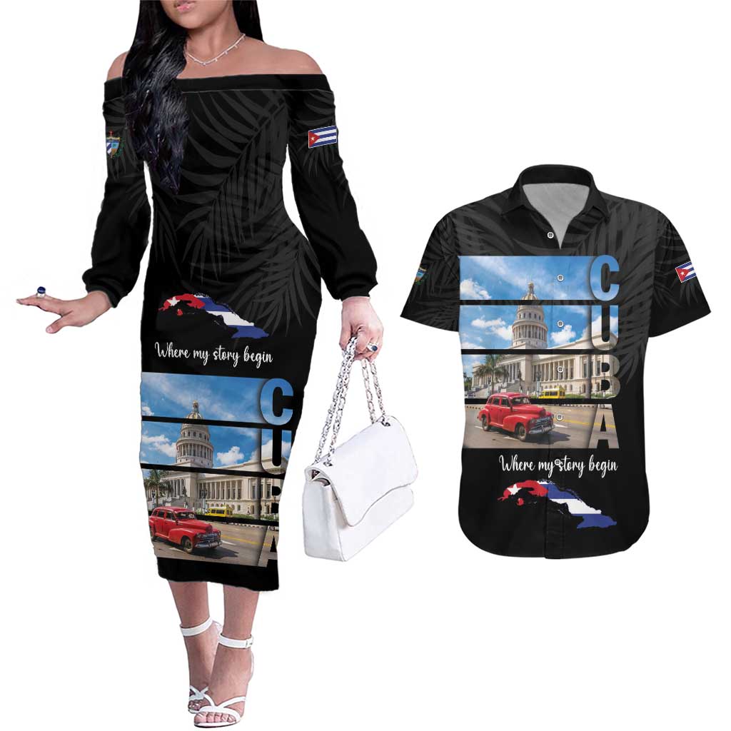 Cuba El Capitolio Couples Matching Off The Shoulder Long Sleeve Dress and Hawaiian Shirt Where My Story Begin - Wonder Print Shop
