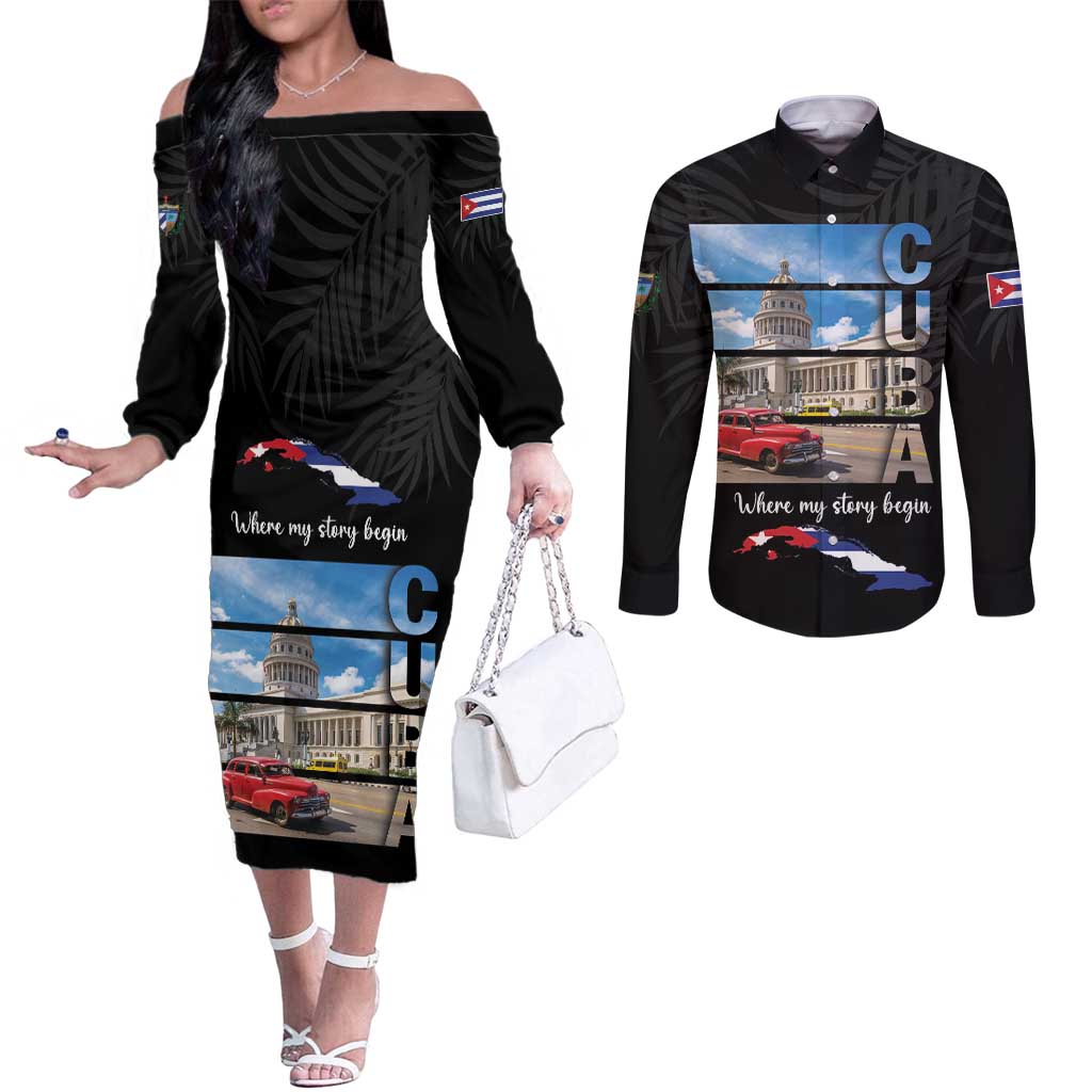Cuba El Capitolio Couples Matching Off The Shoulder Long Sleeve Dress and Long Sleeve Button Shirt Where My Story Begin