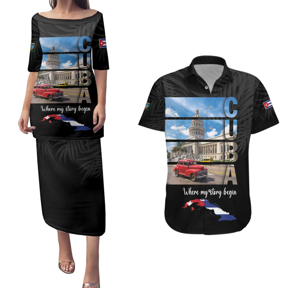 Cuba El Capitolio Couples Matching Puletasi and Hawaiian Shirt Where My Story Begin - Wonder Print Shop