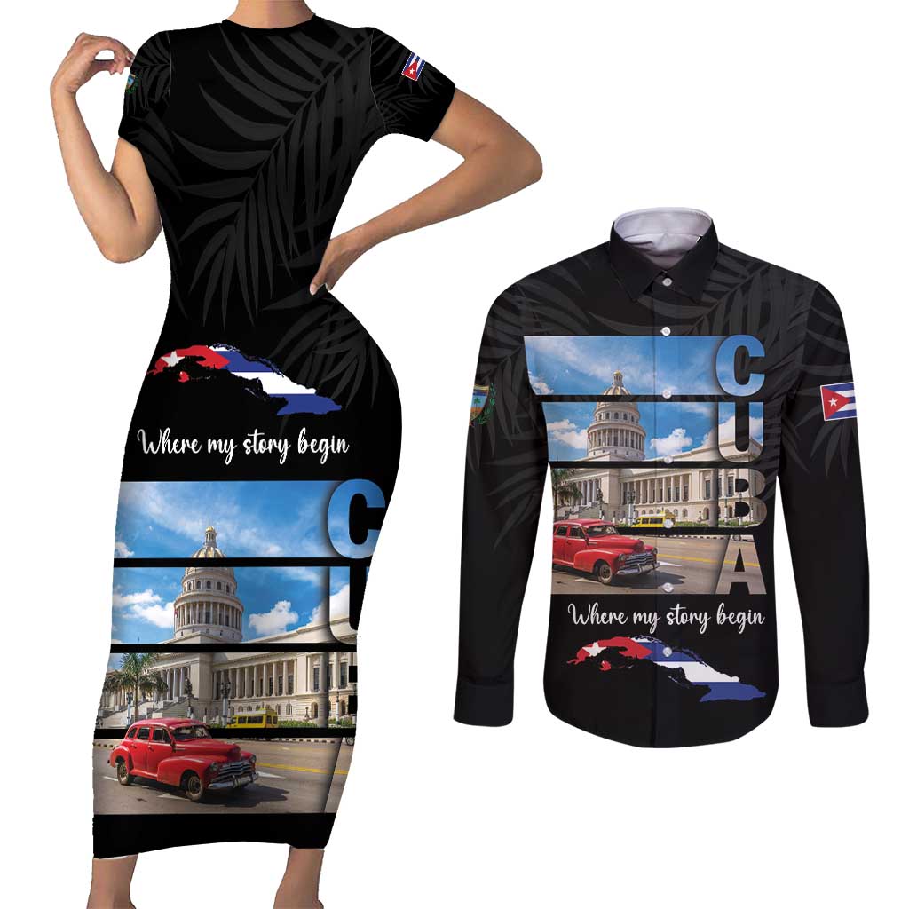 Cuba El Capitolio Couples Matching Short Sleeve Bodycon Dress and Long Sleeve Button Shirt Where My Story Begin - Wonder Print Shop