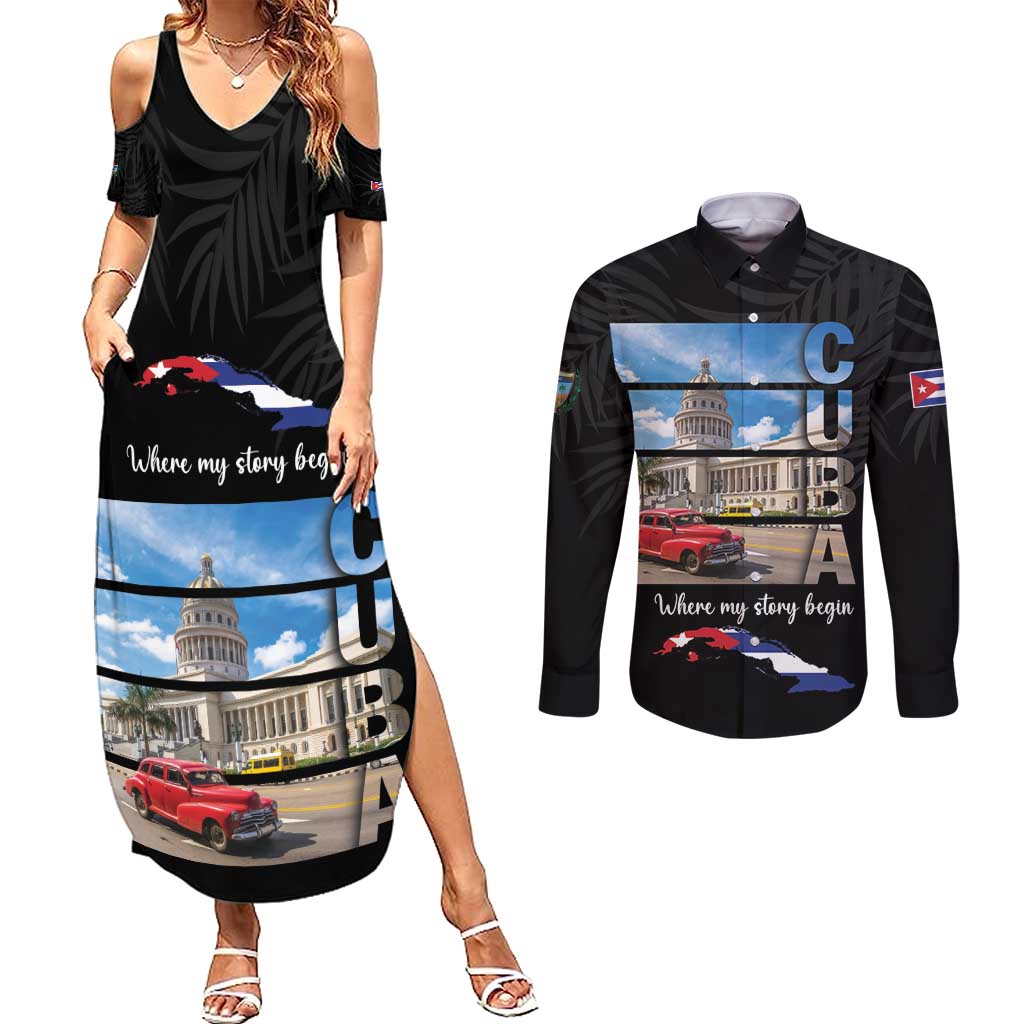 Cuba El Capitolio Couples Matching Summer Maxi Dress and Long Sleeve Button Shirt Where My Story Begin - Wonder Print Shop
