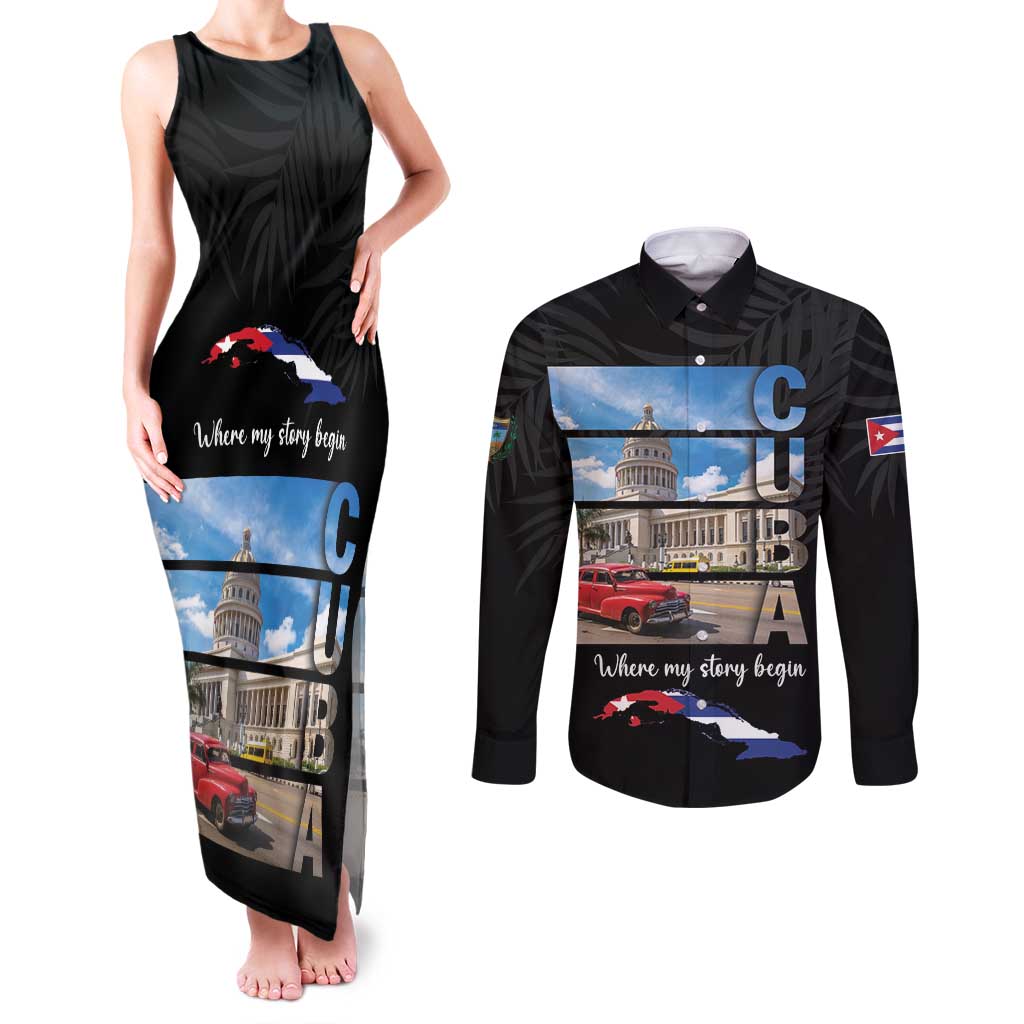 Cuba El Capitolio Couples Matching Tank Maxi Dress and Long Sleeve Button Shirt Where My Story Begin - Wonder Print Shop