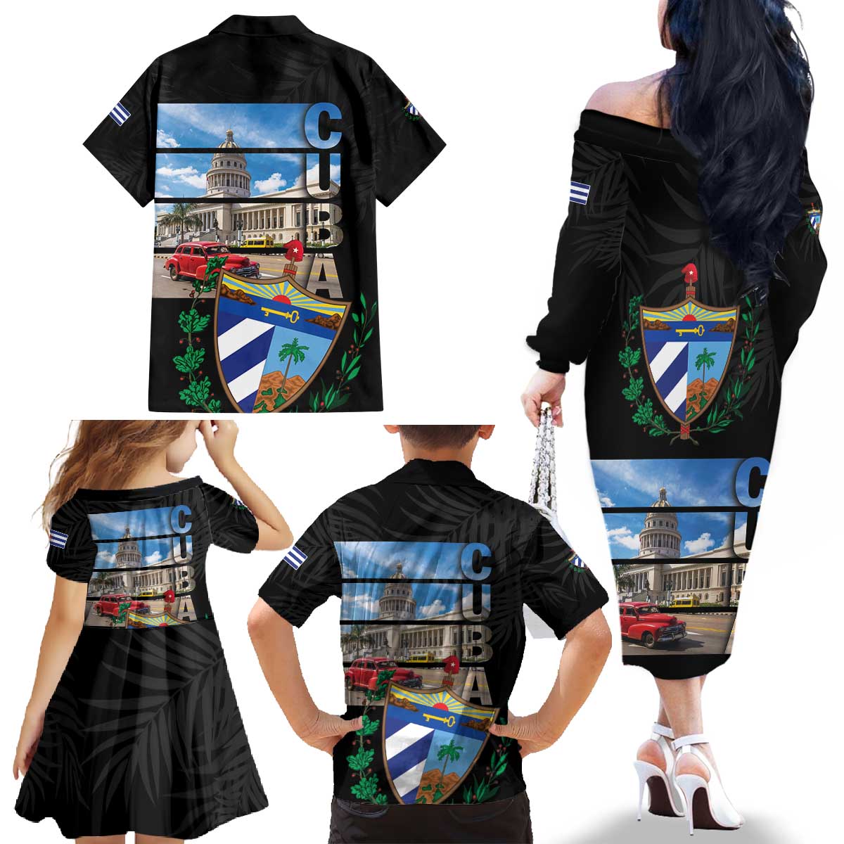 Cuba El Capitolio Family Matching Off The Shoulder Long Sleeve Dress and Hawaiian Shirt Where My Story Begin - Wonder Print Shop