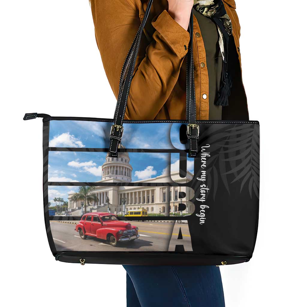 Cuba El Capitolio Leather Tote Bag Where My Story Begin - Wonder Print Shop