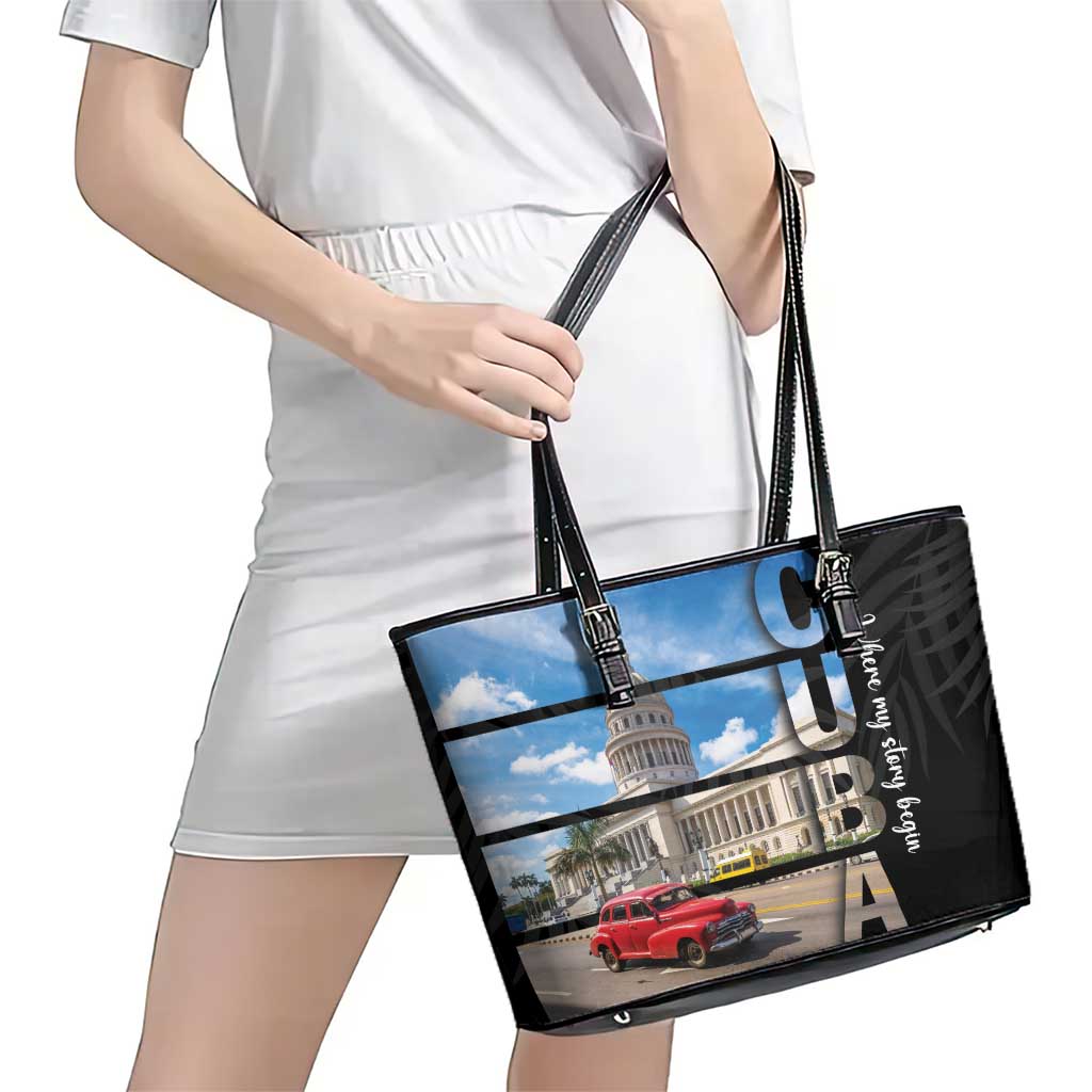 Cuba El Capitolio Leather Tote Bag Where My Story Begin - Wonder Print Shop