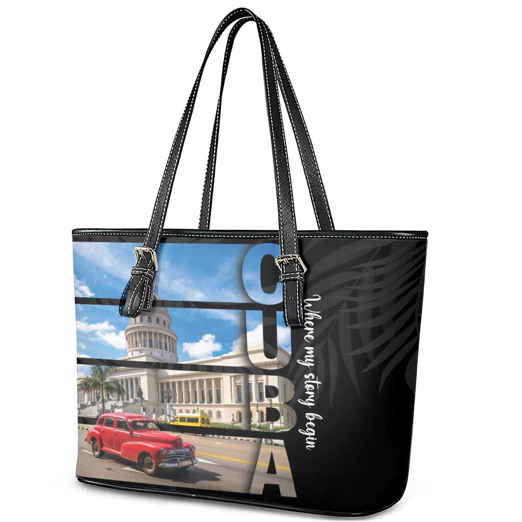 Cuba El Capitolio Leather Tote Bag Where My Story Begin - Wonder Print Shop