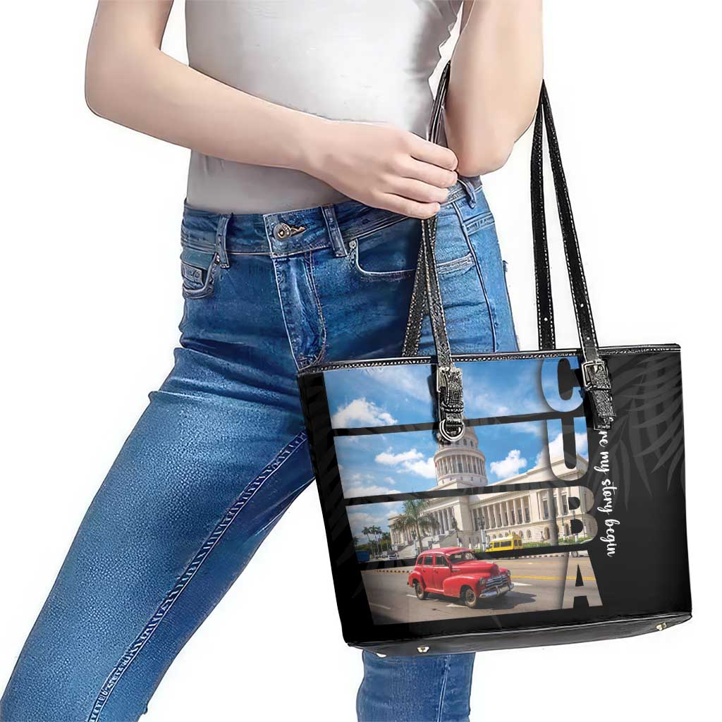 Cuba El Capitolio Leather Tote Bag Where My Story Begin - Wonder Print Shop