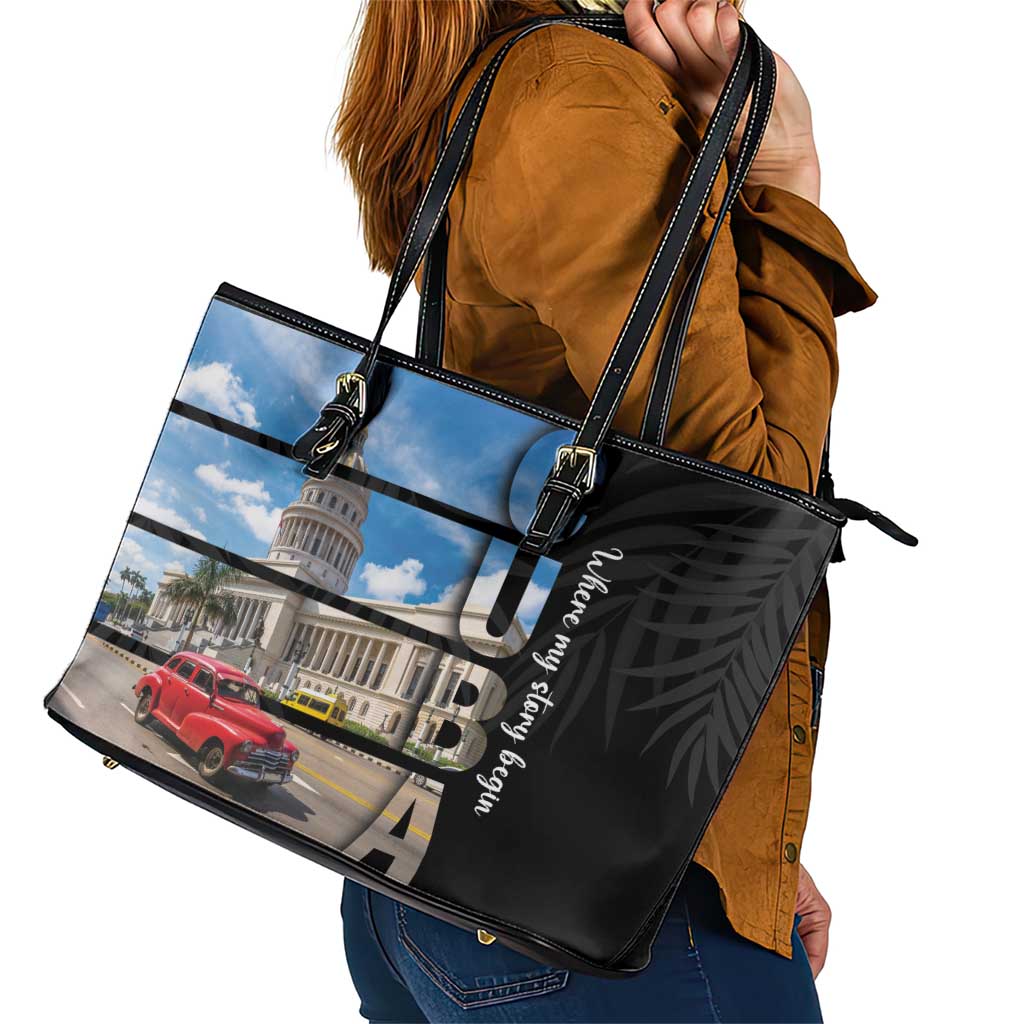 Cuba El Capitolio Leather Tote Bag Where My Story Begin - Wonder Print Shop