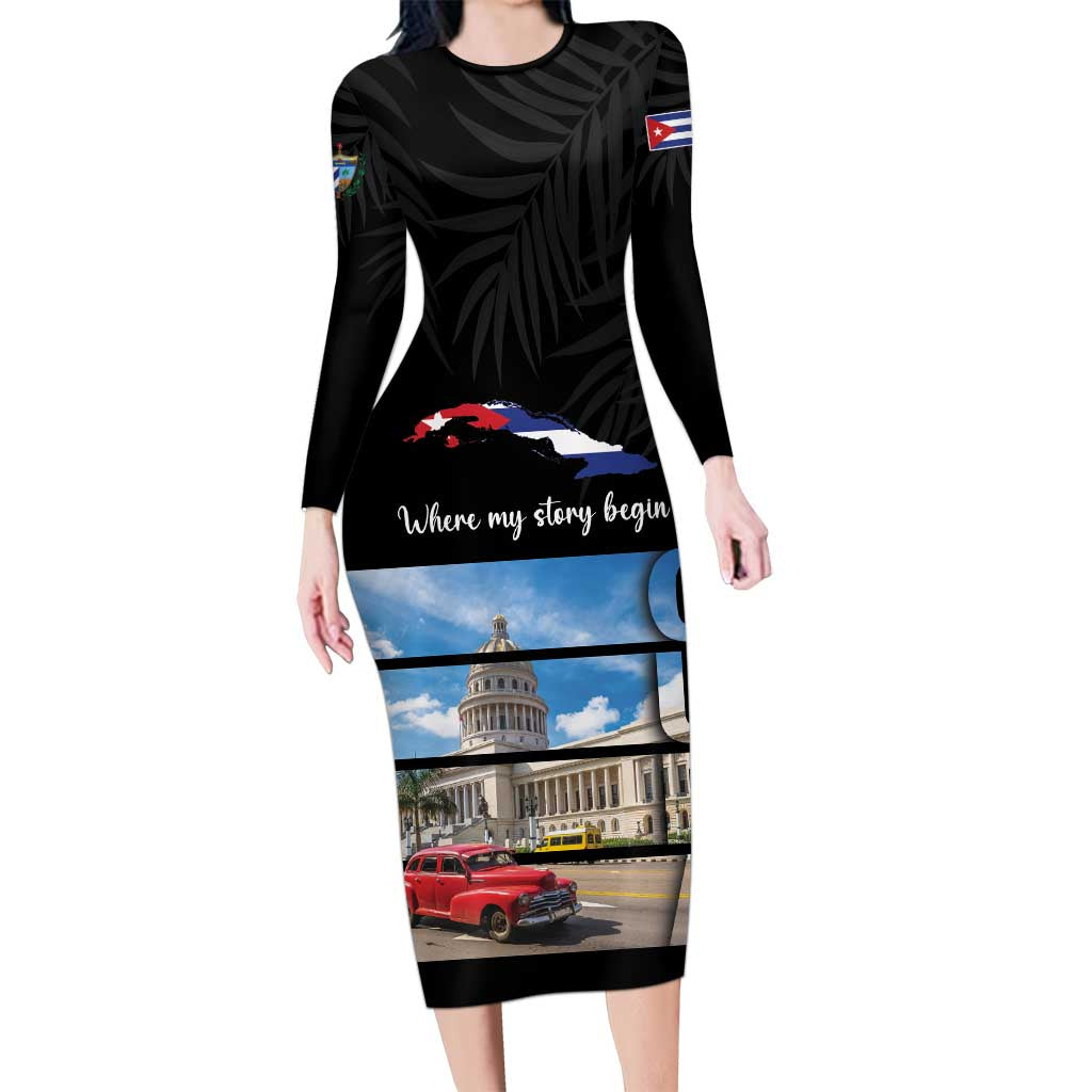 Cuba El Capitolio Long Sleeve Bodycon Dress Where My Story Begin - Wonder Print Shop