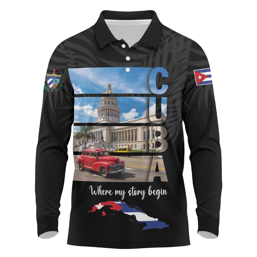 Cuba El Capitolio Long Sleeve Polo Shirt Where My Story Begin - Wonder Print Shop