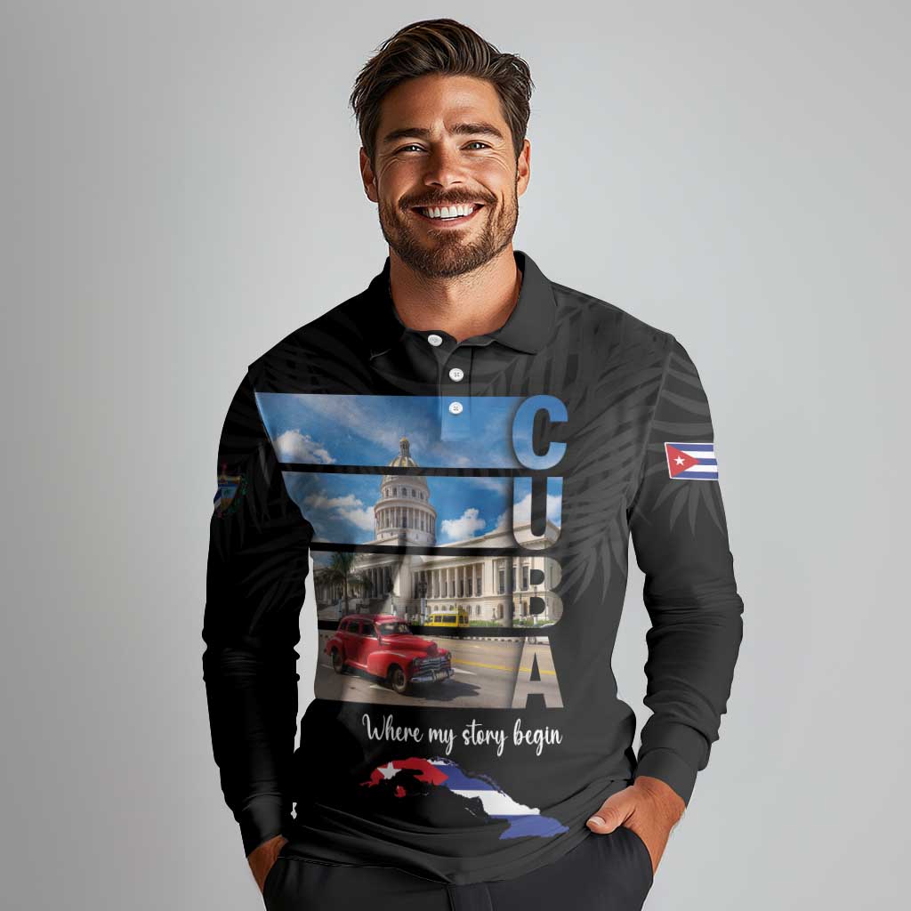 Cuba El Capitolio Long Sleeve Polo Shirt Where My Story Begin - Wonder Print Shop