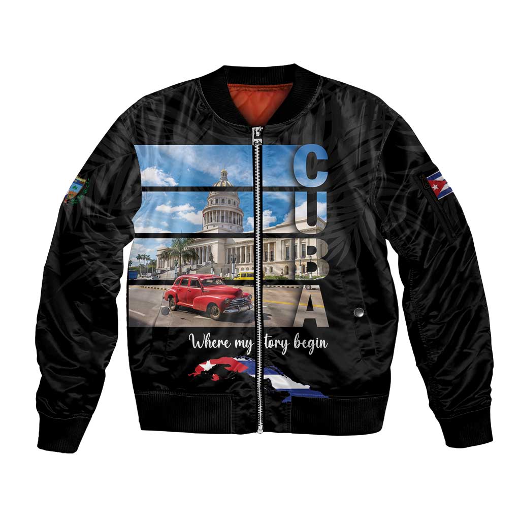 Cuba El Capitolio Sleeve Zip Bomber Jacket Where My Story Begin - Wonder Print Shop