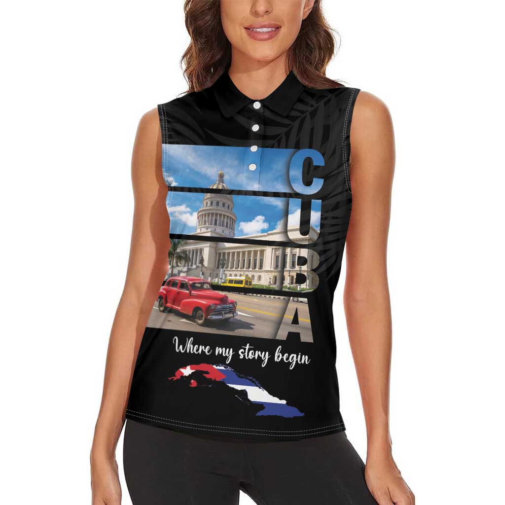Cuba El Capitolio Women Sleeveless Polo Shirt Where My Story Begin - Wonder Print Shop