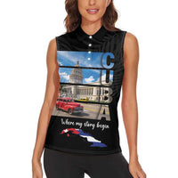 Cuba El Capitolio Women Sleeveless Polo Shirt Where My Story Begin - Wonder Print Shop