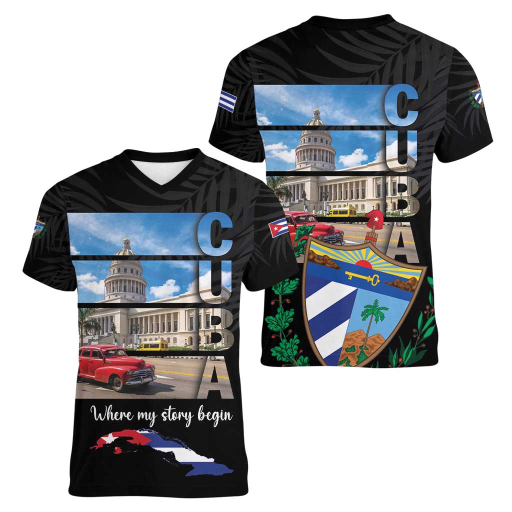 Cuba El Capitolio Women V-Neck T-Shirt Where My Story Begin - Wonder Print Shop