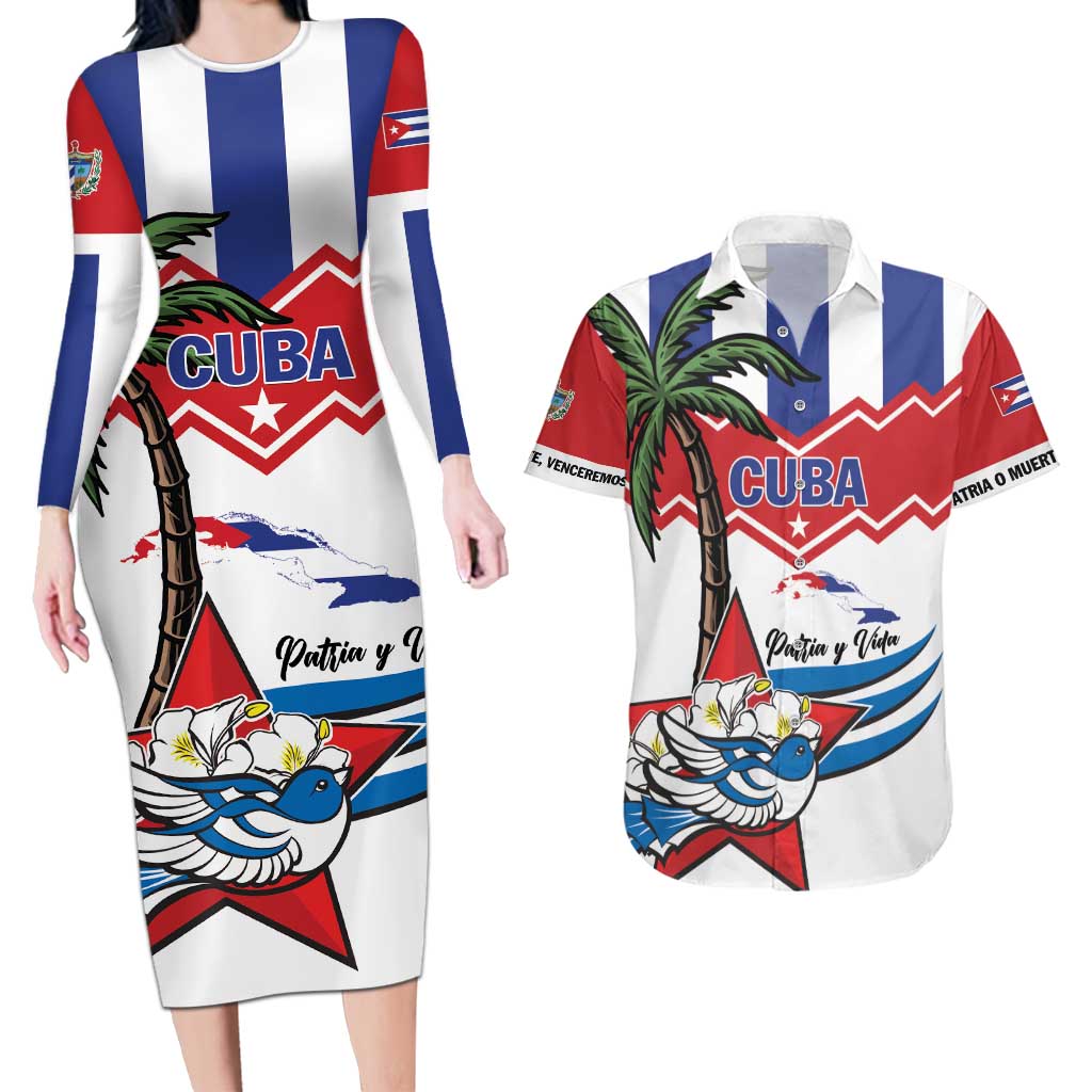 Cuba Patria Y Vida Couples Matching Long Sleeve Bodycon Dress and Hawaiian Shirt Cuban Trogon Unique - Wonder Print Shop