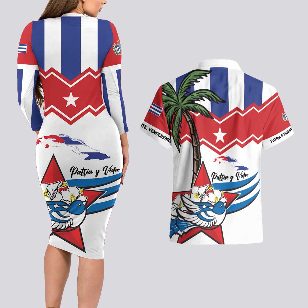 Cuba Patria Y Vida Couples Matching Long Sleeve Bodycon Dress and Hawaiian Shirt Cuban Trogon Unique - Wonder Print Shop