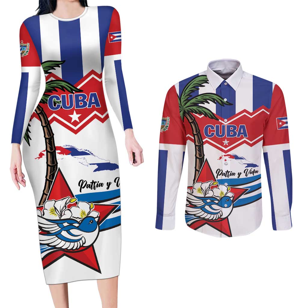 Cuba Patria Y Vida Couples Matching Long Sleeve Bodycon Dress and Long Sleeve Button Shirt Cuban Trogon Unique - Wonder Print Shop