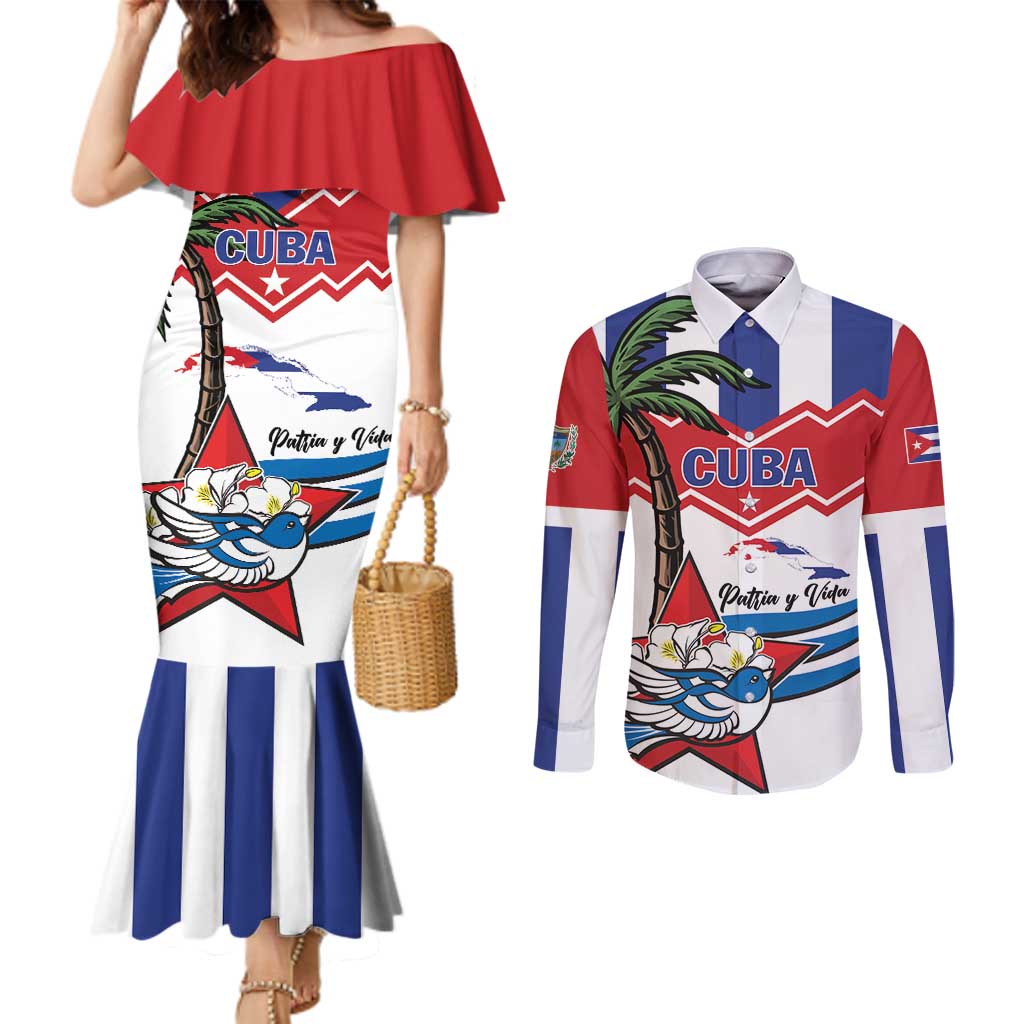 Cuba Patria Y Vida Couples Matching Mermaid Dress and Long Sleeve Button Shirt Cuban Trogon Unique