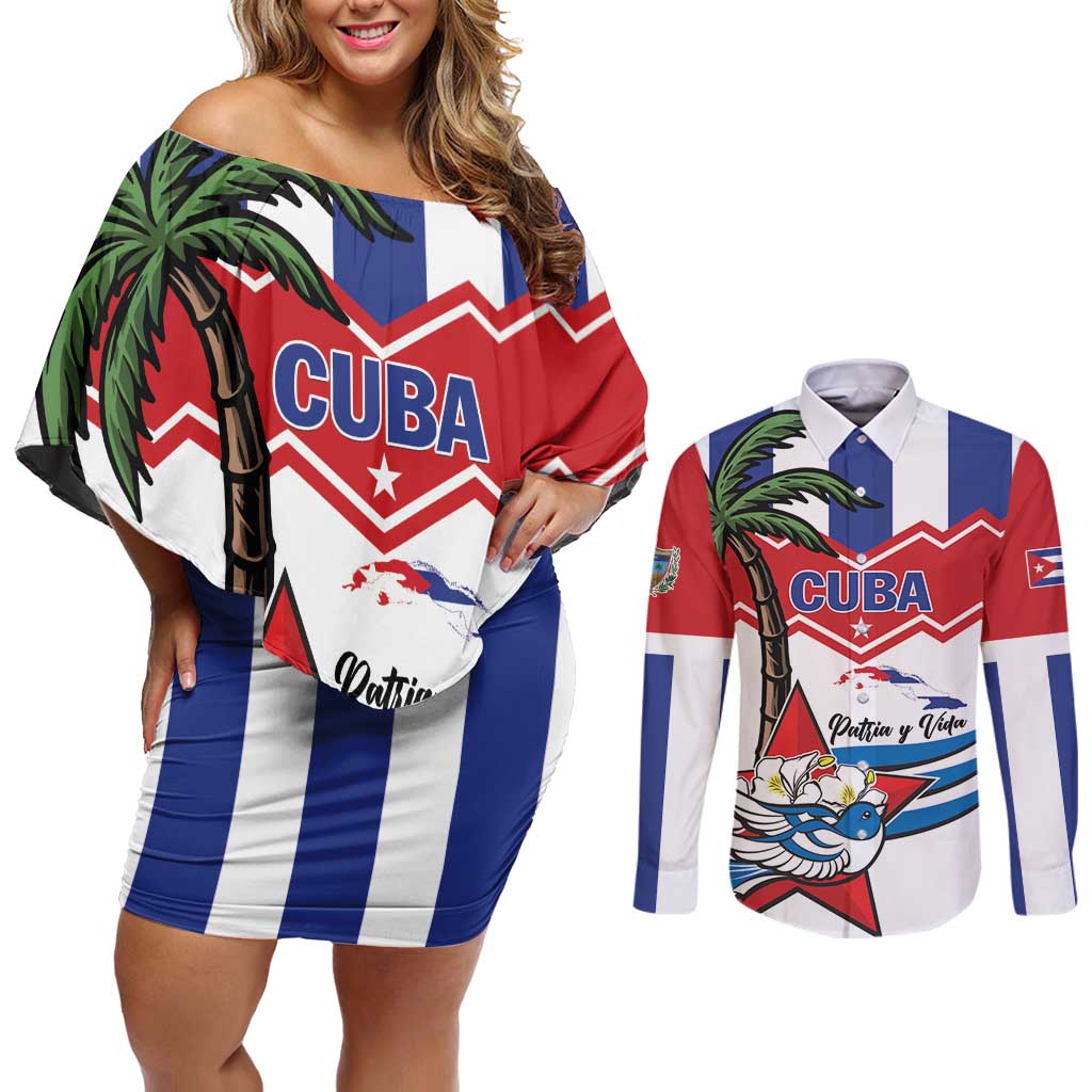 Cuba Patria Y Vida Couples Matching Off Shoulder Short Dress and Long Sleeve Button Shirt Cuban Trogon Unique - Wonder Print Shop