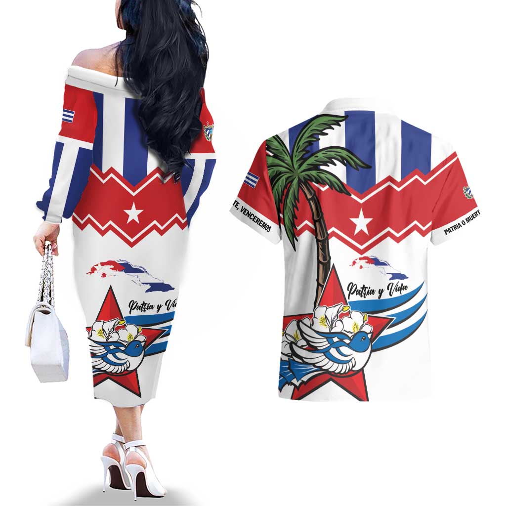 Cuba Patria Y Vida Couples Matching Off The Shoulder Long Sleeve Dress and Hawaiian Shirt Cuban Trogon Unique - Wonder Print Shop
