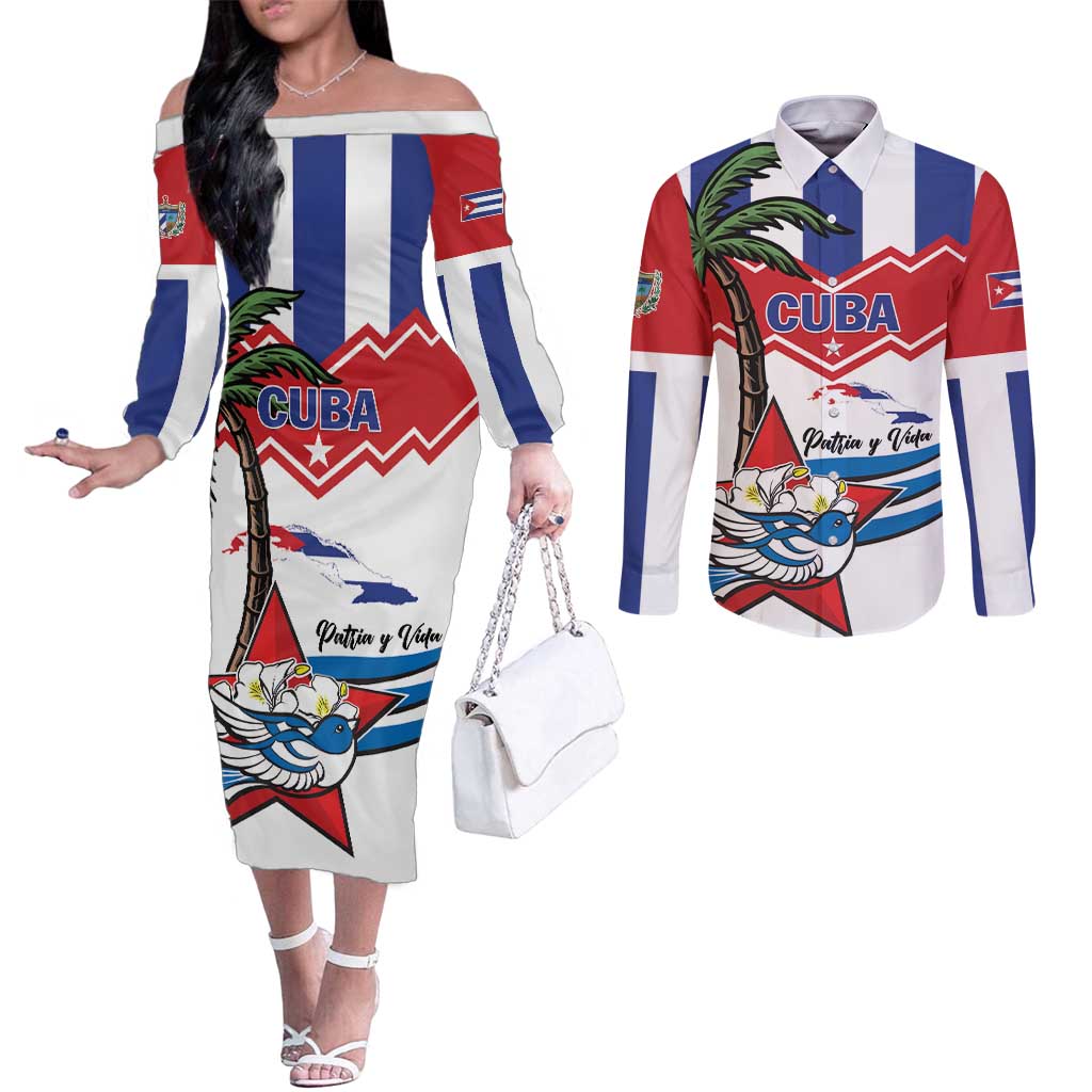 Cuba Patria Y Vida Couples Matching Off The Shoulder Long Sleeve Dress and Long Sleeve Button Shirt Cuban Trogon Unique