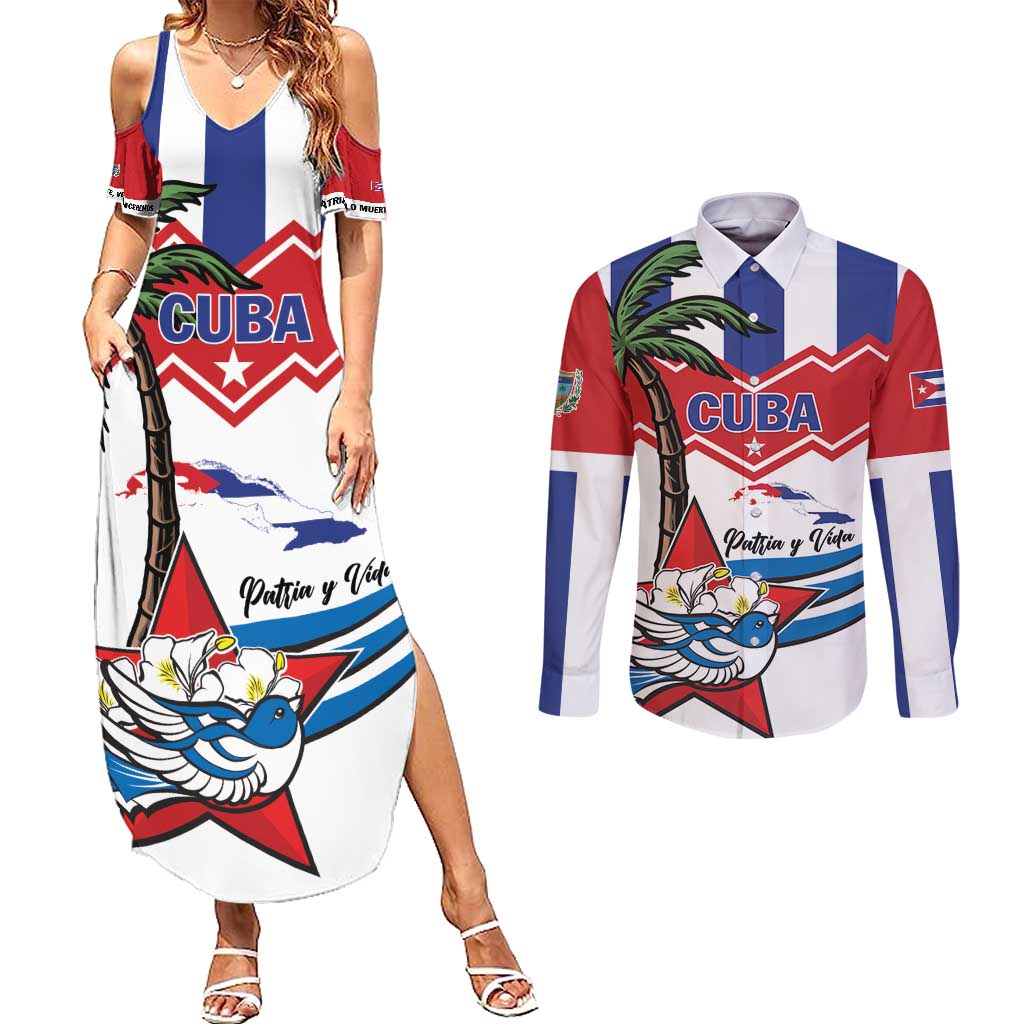 Cuba Patria Y Vida Couples Matching Summer Maxi Dress and Long Sleeve Button Shirt Cuban Trogon Unique - Wonder Print Shop