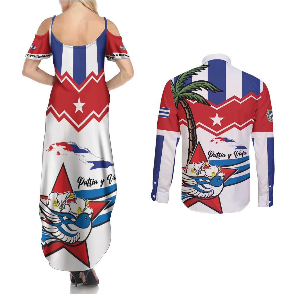 Cuba Patria Y Vida Couples Matching Summer Maxi Dress and Long Sleeve Button Shirt Cuban Trogon Unique - Wonder Print Shop
