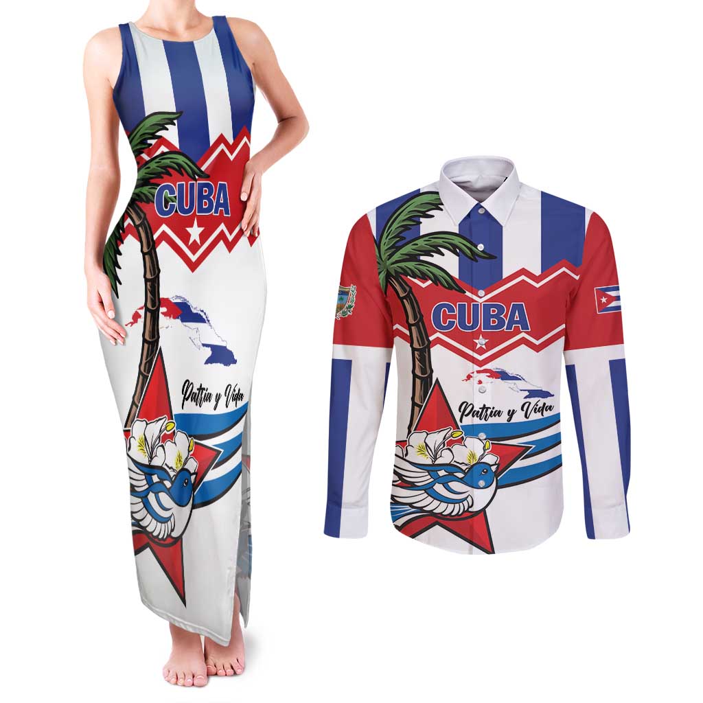 Cuba Patria Y Vida Couples Matching Tank Maxi Dress and Long Sleeve Button Shirt Cuban Trogon Unique - Wonder Print Shop