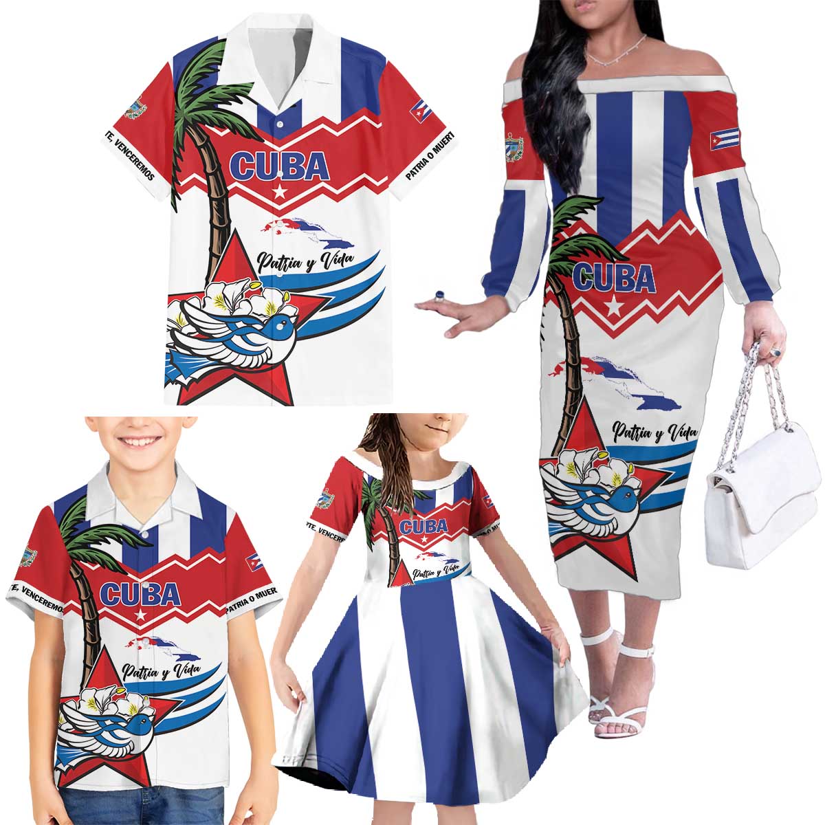 Cuba Patria Y Vida Family Matching Off The Shoulder Long Sleeve Dress and Hawaiian Shirt Cuban Trogon Unique - Wonder Print Shop