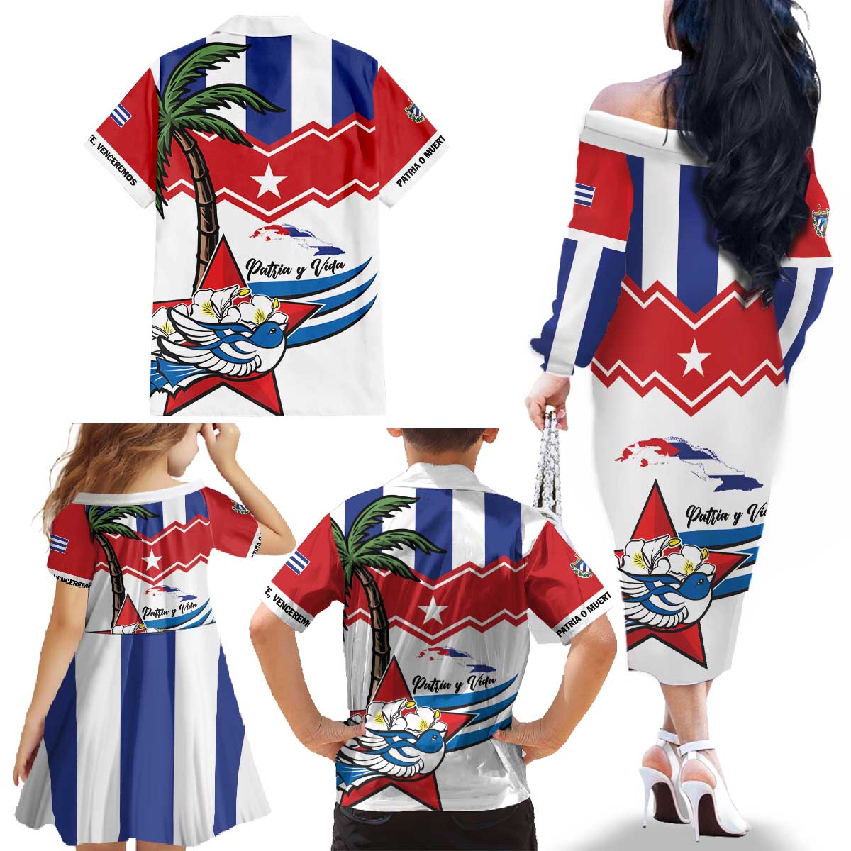 Cuba Patria Y Vida Family Matching Off The Shoulder Long Sleeve Dress and Hawaiian Shirt Cuban Trogon Unique - Wonder Print Shop