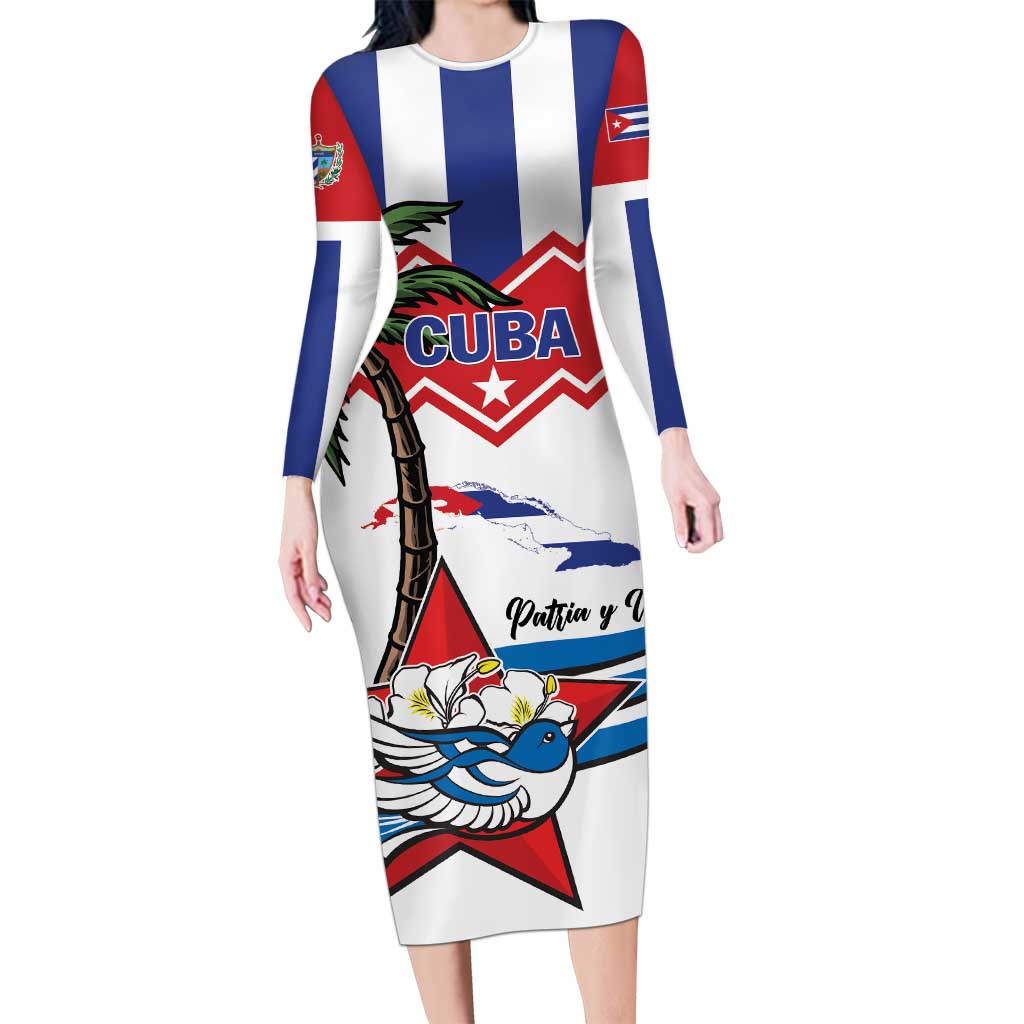 Cuba Patria Y Vida Long Sleeve Bodycon Dress Cuban Trogon Unique - Wonder Print Shop