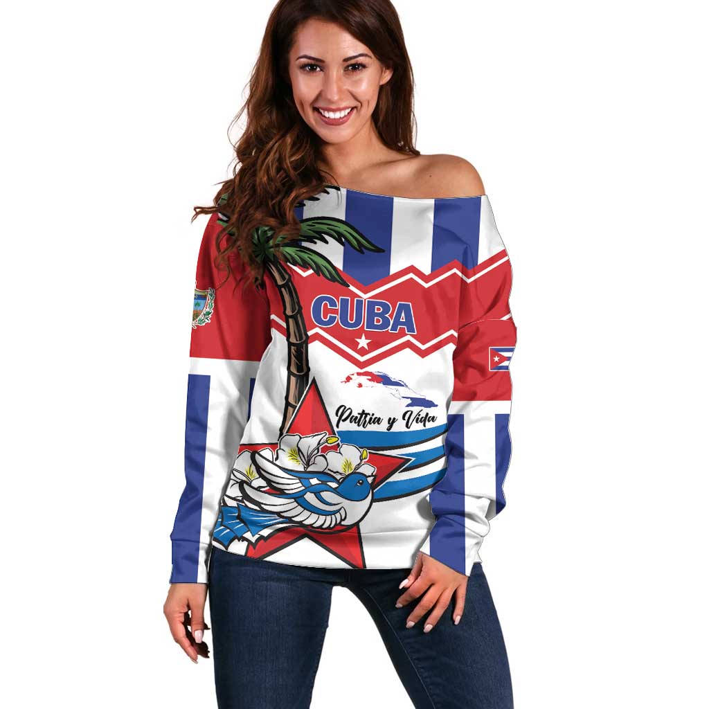 Cuba Patria Y Vida Off Shoulder Sweater Cuban Trogon Unique - Wonder Print Shop
