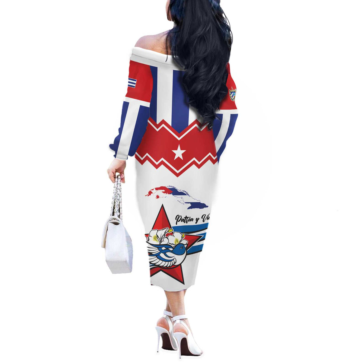 Cuba Patria Y Vida Off The Shoulder Long Sleeve Dress Cuban Trogon Unique - Wonder Print Shop
