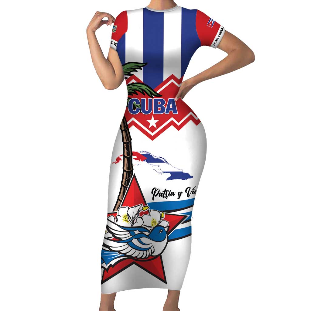 Cuba Patria Y Vida Short Sleeve Bodycon Dress Cuban Trogon Unique - Wonder Print Shop