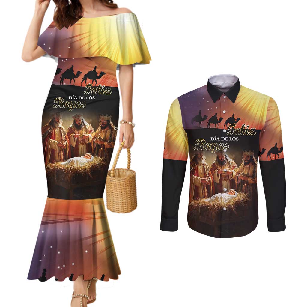 Three Kings Day Couples Matching Mermaid Dress and Long Sleeve Button Shirt Epiphany Dia de los Reyes
