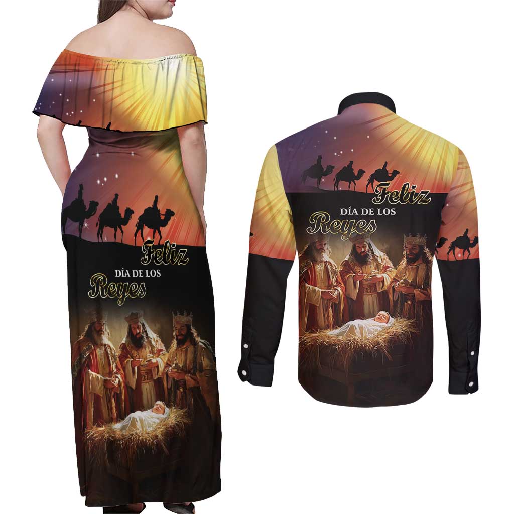 Three Kings Day Couples Matching Off Shoulder Maxi Dress and Long Sleeve Button Shirt Epiphany Dia de los Reyes - Wonder Print Shop